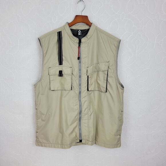 AMAX Mens Fishing Vest Large Tan Full Zip Pockets Nylon Water Resistant - Picture 1 of 13
